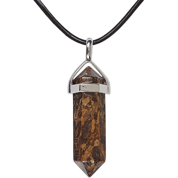 Natural Bronzite Gemstone Hexagonal Pointed Reiki Chakra Pendant Genuine Leather Necklace 18 Inch