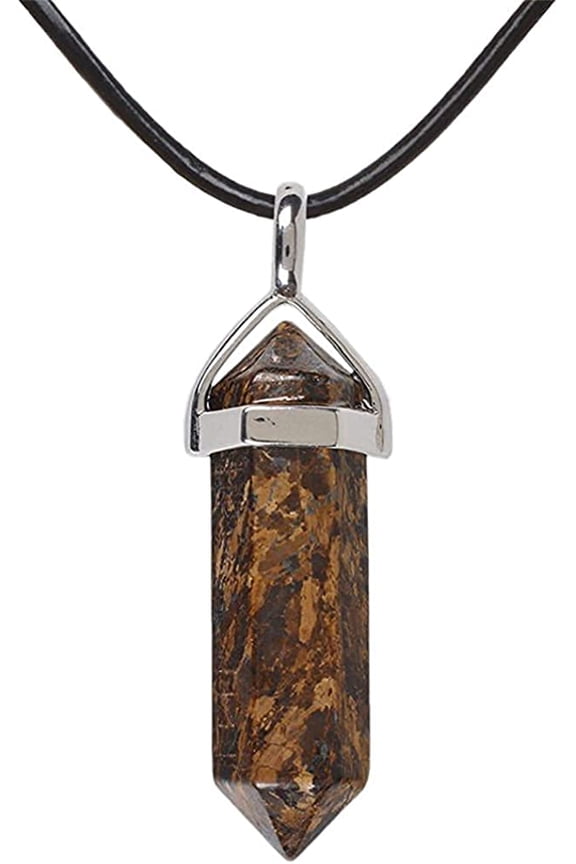 Natural Bronzite Gemstone Hexagonal Pointed Reiki Chakra Pendant Genuine Leather Necklace 18 Inch