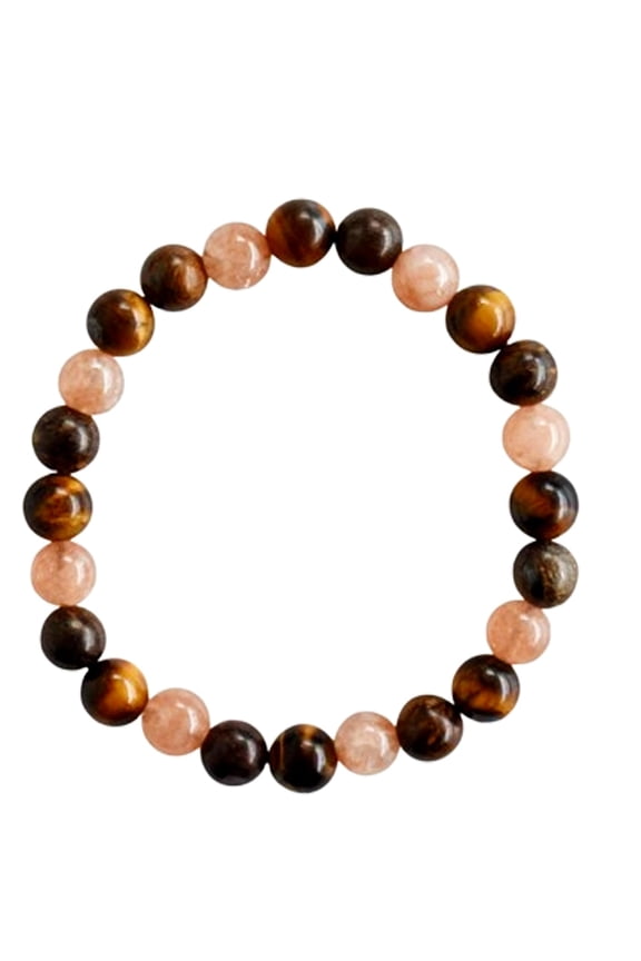 Natural Bronzite, Sunstone & Tigers Eye 8mm Round Shape Smooth Cut Beads Stretchable Bracelet For Men & Women. Unisex Bracelet