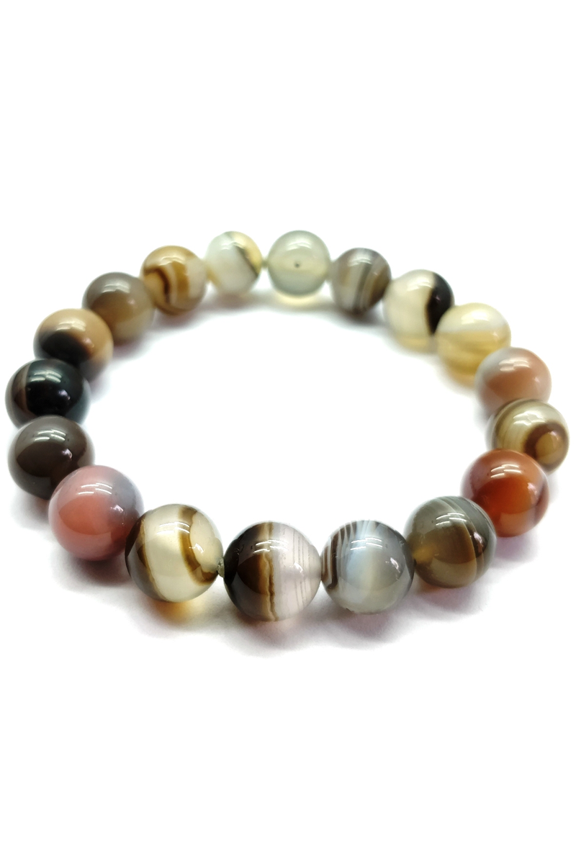 Natural Brown Agate 10mm Round Shape Smooth Cut Beads Stretchable Bracelet for Men & Women.