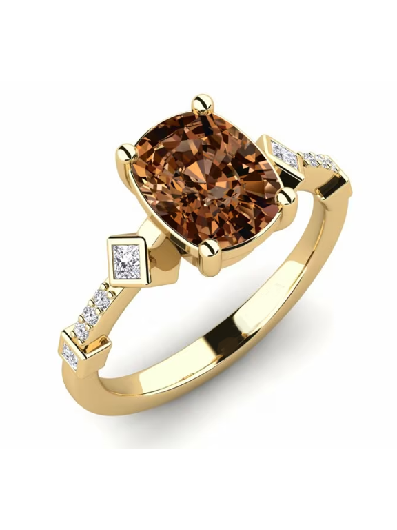 Natural Brown Diamond Engagement Ring in 14k Yellow Gold Finish - Gift For Her