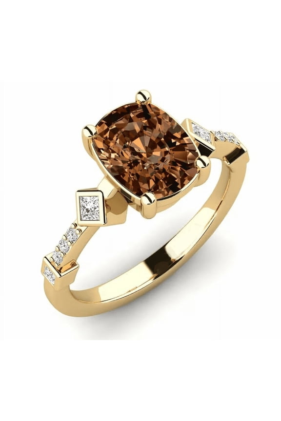 Natural Brown Diamond Engagement Ring in 14k Yellow Gold Finish - Gift For Her