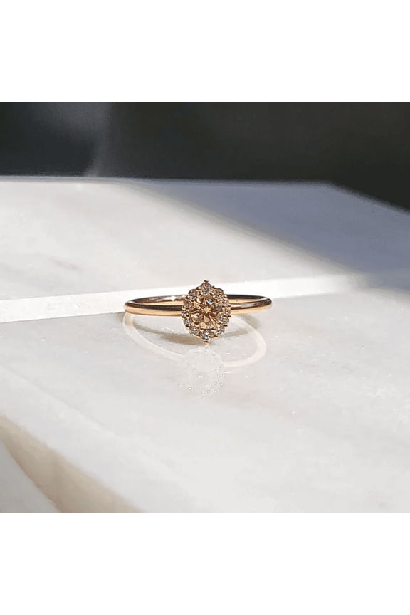 Natural Brown Diamond Halo Engagement Ring in 14 k Rose Gold Finish - Bridal Halo Ring - Gift For her