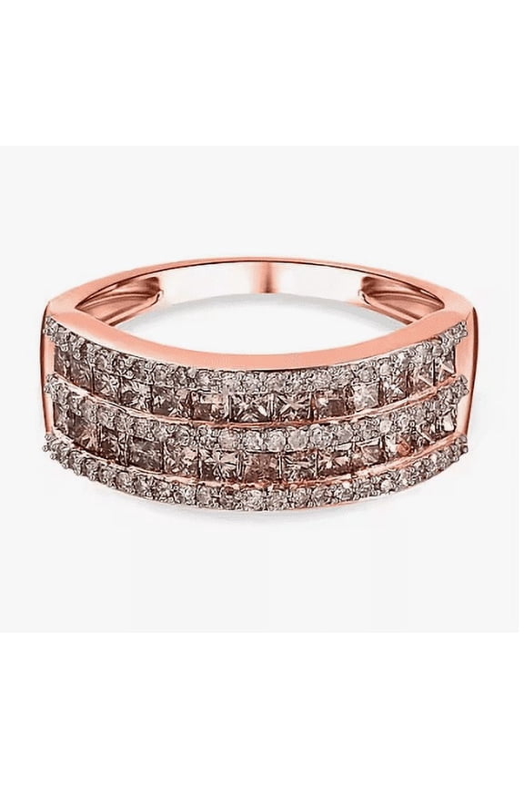 Natural Brown Diamond Wedding Band Ring in 14k Rose Gold Finish - Birthday gift For mum