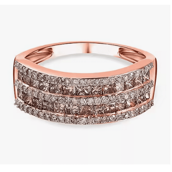 Natural Brown Diamond Wedding Band Ring in 14k Rose Gold Finish - Birthday gift For mum