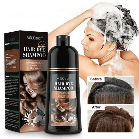 Natural Brown Hair Color Shampoo 500ml, Herbal Hair Dye Shampoo 3 in 1 for Women Men, Light Brown Hair Color Shampoo for Gray 100% Hair Coverage for All Hair Types(Coffee)