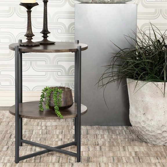 Natural Brown Mango Wood - Blend of Natural and Industrial Design - For Primary Living Space - Additional Shelf Storage