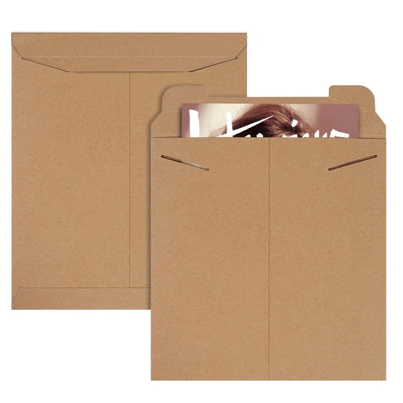 Natural Brown Rigid Mailers, Tab Lock Stay Flat Envelopes, 100 Count, 12.75 x 15 in