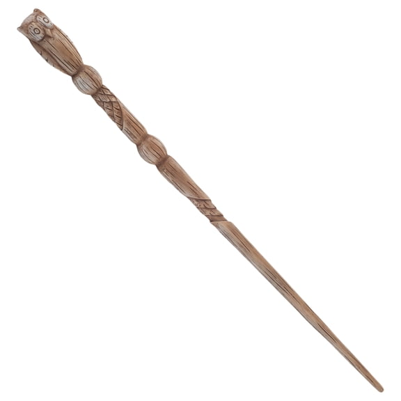 Natural Brown Woodgrain Owl 13.75 inch Resin Collectible Cosplay Magic Wand