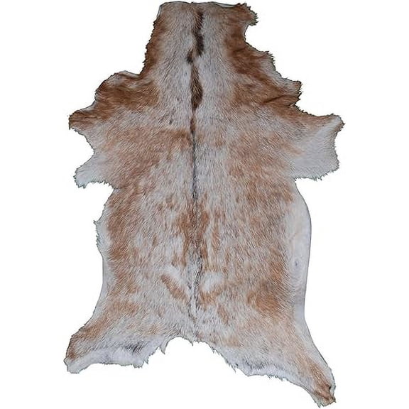 Natural Brown and White Goat Hide Rug | Premium Hair-On Leather for Elegant Living Spaces