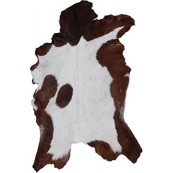 Natural Brown and White Goat Skin Rug | Premium Hair-On Leather for Modern Home Decor