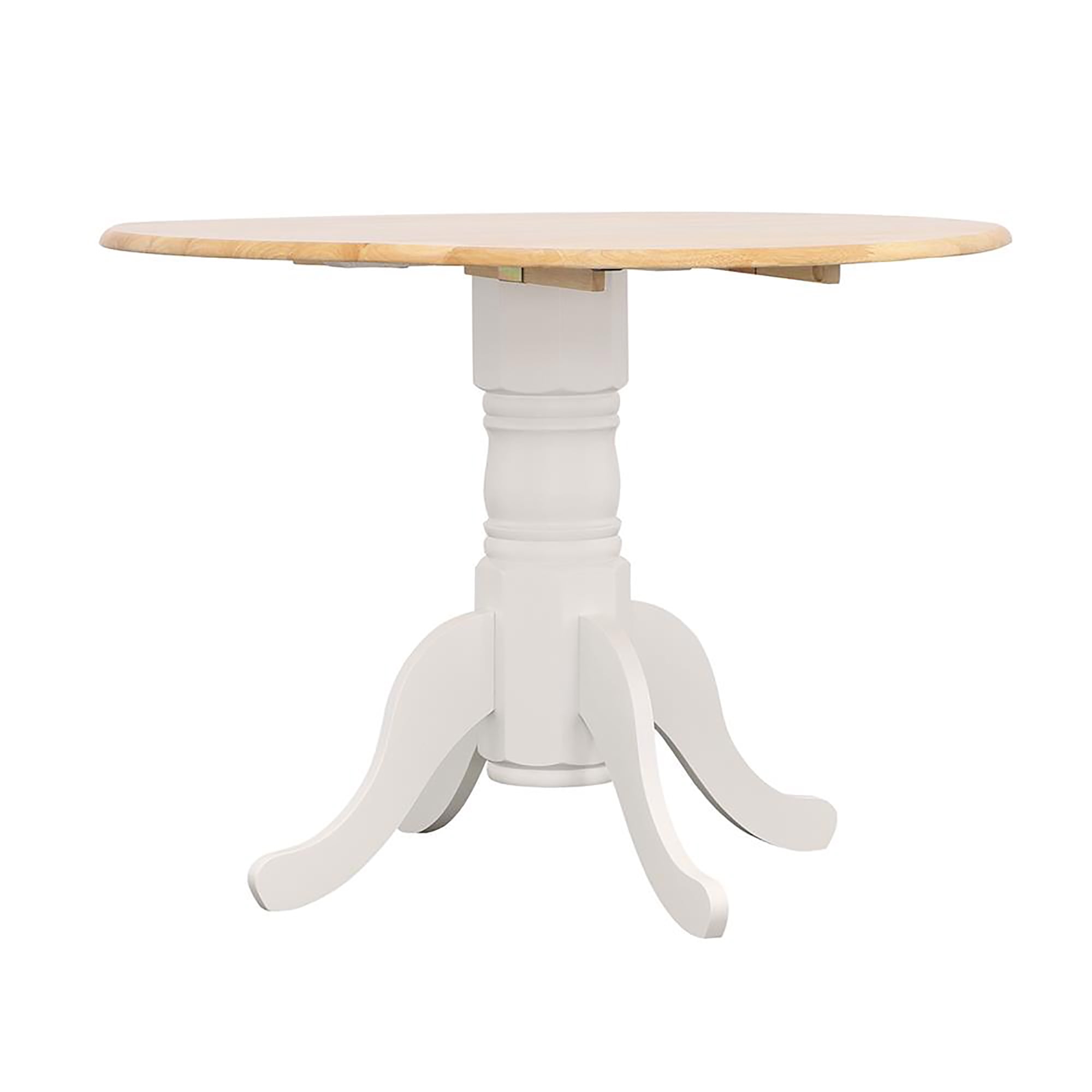 Natural Brown and White Round Extendable Wood Dining Table