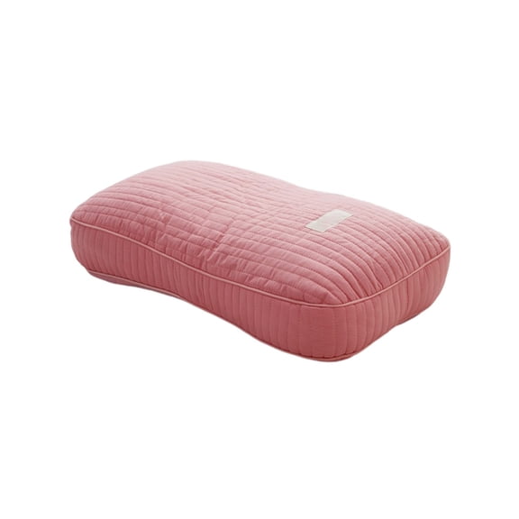 Natural Buckwheat Shell Pillows for Bedding, Firm Support with Airflow Design, Quilted Cotton Cover, Neck Cradling Ergonomic Shape, for Side Back Stomach Sleepers, Home Use, 10x19 inch Pink