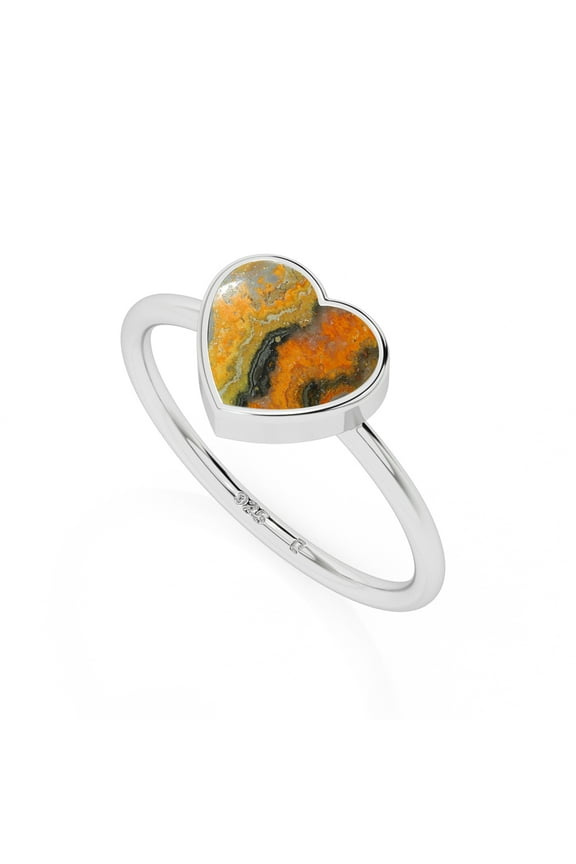 Natural Bumble Bee Heart Shape Rings in Sterling Silver for Women, June Birthstone Jewelry for Her Birthday, Wedding Anniversary, Christmas, Mothers Day