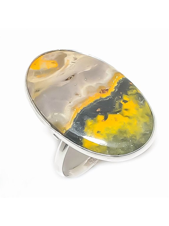 Natural Bumble Bee Jasper 925 Sterling Silver Jewelry Ring Size 8.5