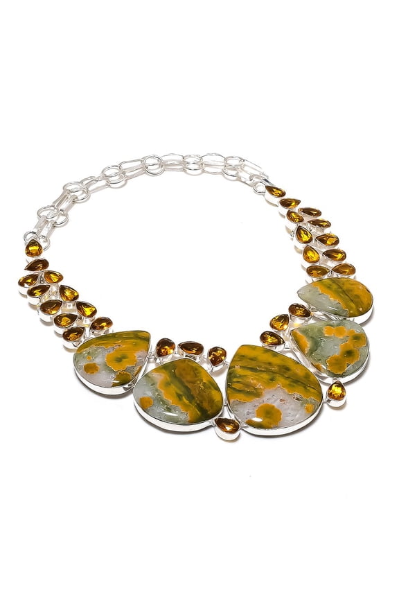 Natural Bumble Bee Jasper, Citrine 925 Sterling Silver Jewelry Necklace 18"