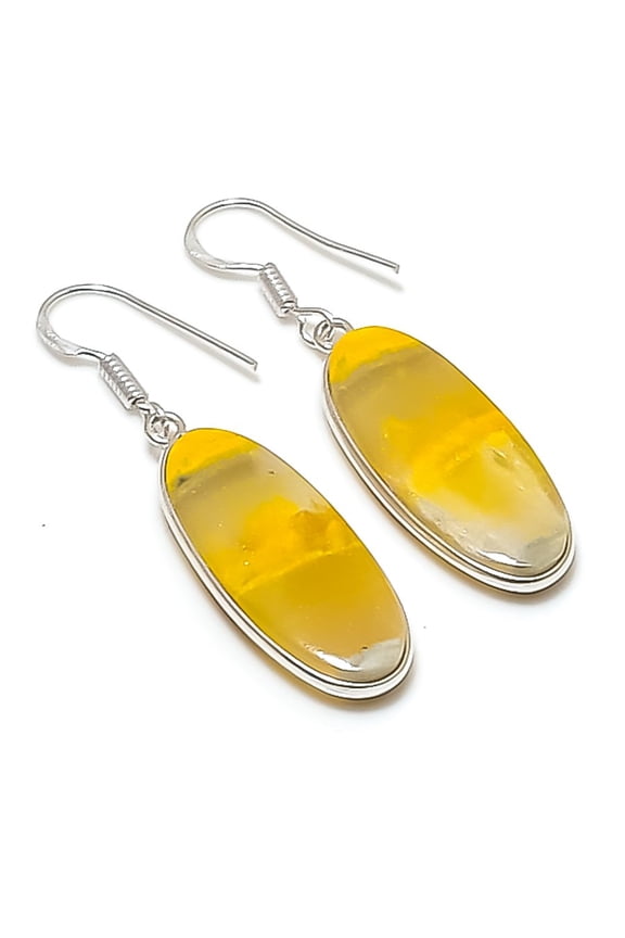 Natural Bumble Bee Jasper Gemstone 925 Sterling Silver Earring 1.89"