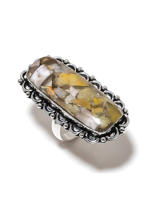 Natural Bumble Bee Jasper Gemstone 925 Sterling Silver Gift Ring Size 10