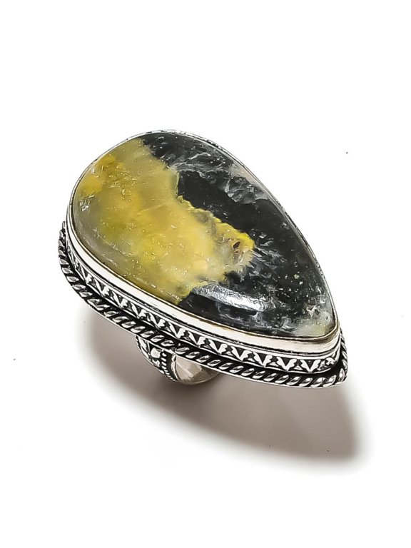 Natural Bumble Bee Jasper Gemstone 925 Sterling Silver Gift Ring Size 10
