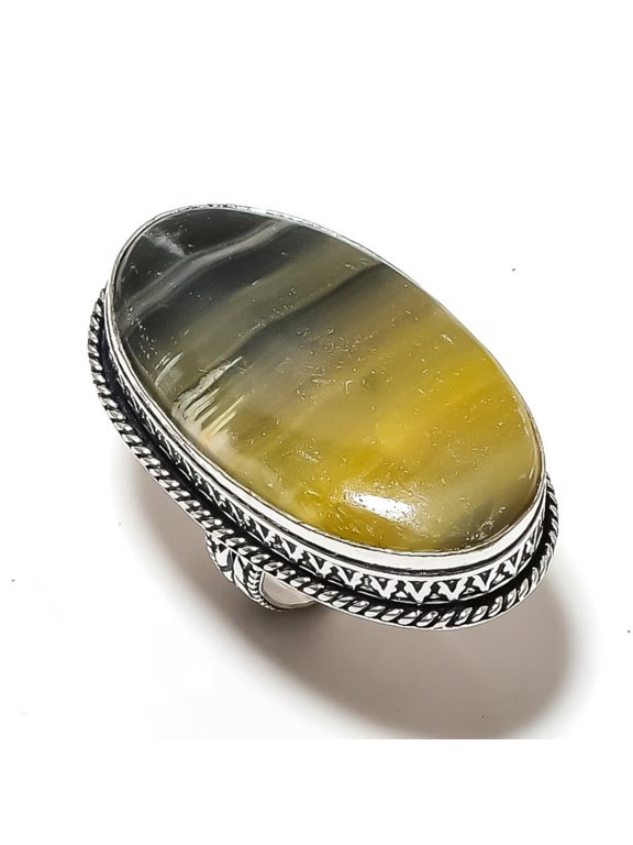 Natural Bumble Bee Jasper Gemstone 925 Sterling Silver Gift Ring Size 6