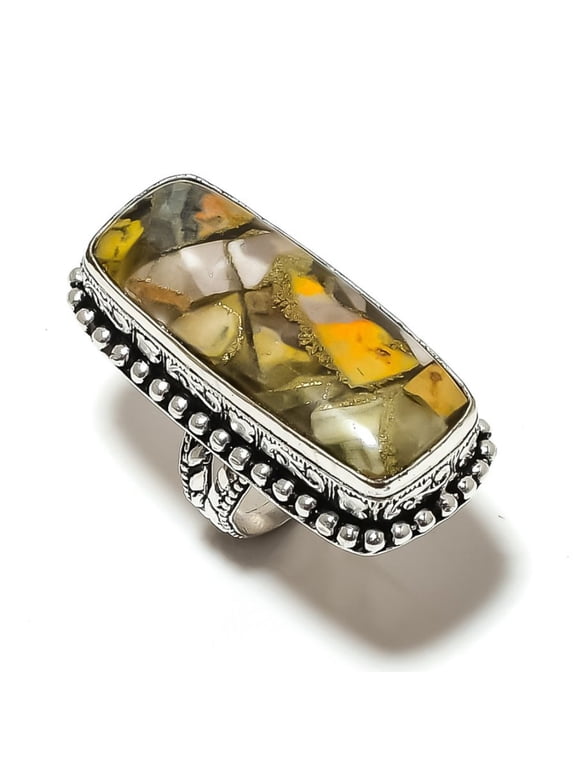 Natural Bumble Bee Jasper Gemstone 925 Sterling Silver Gift Ring Size 8
