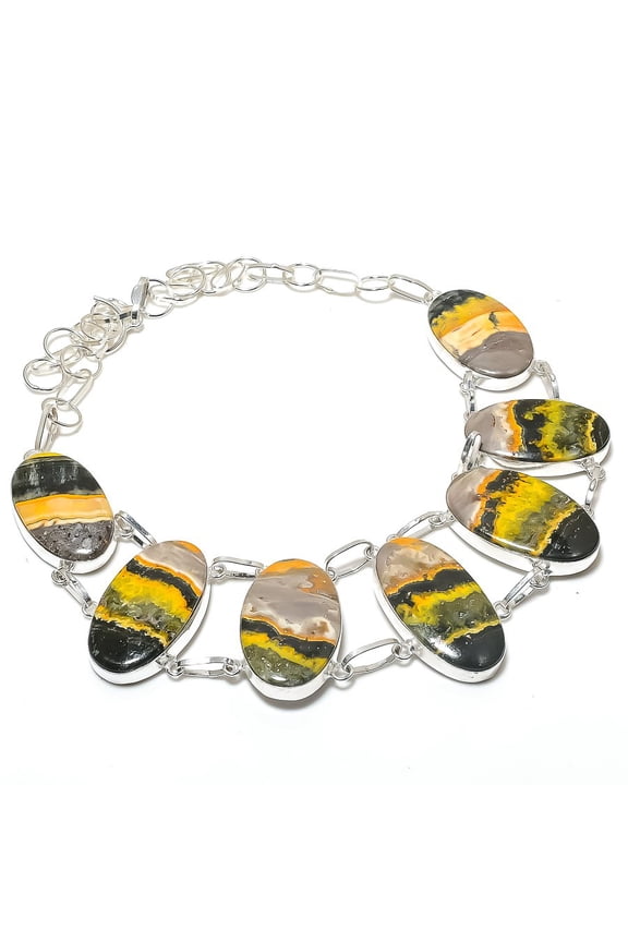 Natural Bumble Bee Jasper Gemstone 925 Sterling Silver Jewelry Necklace 18"