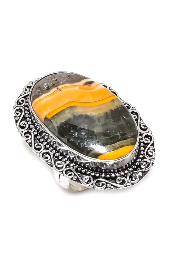 Natural Bumble Bee Jasper Gemstone 925 Sterling Silver Jewelry Ring Size 7