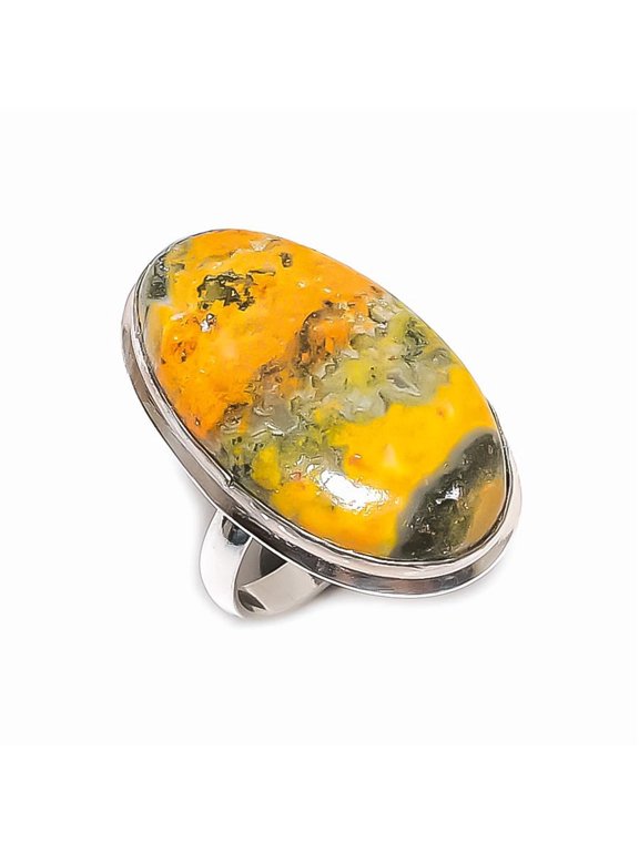 Natural Bumble Bee Jasper Gemstone 925 Sterling Silver Jewelry Ring Size 7