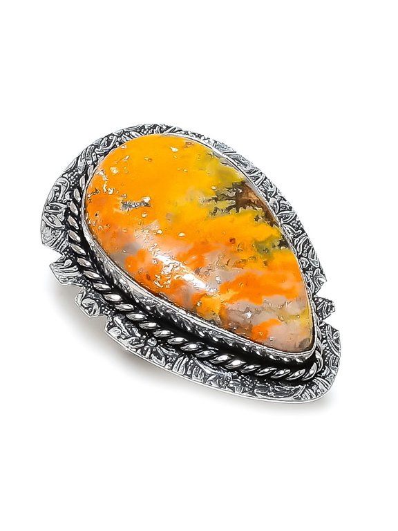 Natural Bumble Bee Jasper Gemstone 925 Sterling Silver Jewelry Ring Size 8