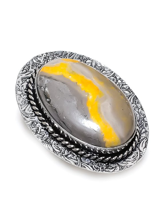 Natural Bumble Bee Jasper Gemstone 925 Sterling Silver Jewelry Ring Size 8