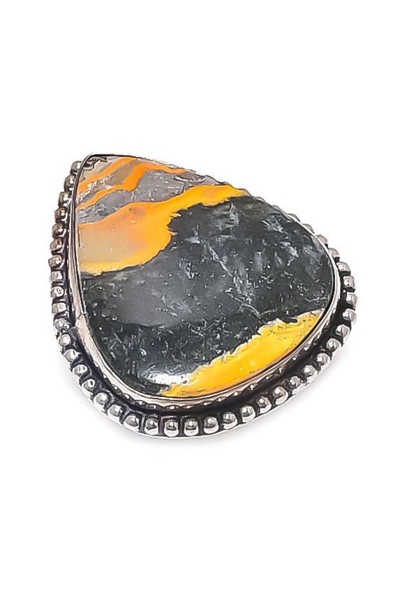 Natural Bumble Bee Jasper Gemstone 925 Sterling Silver Jewelry Ring Size 9