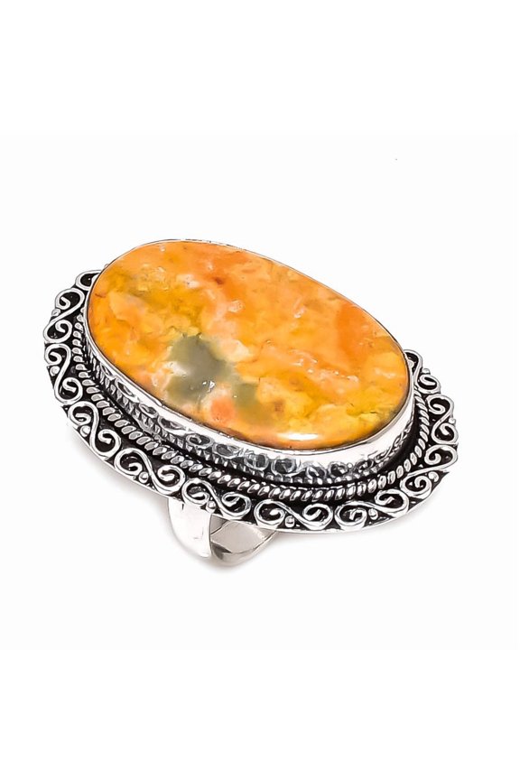 Natural Bumble Bee Jasper Gemstone 925 Sterling Silver Jewelry Ring Size 9