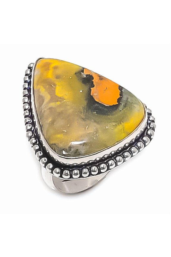 Natural Bumble Bee Jasper Gemstone 925 Sterling Silver Jewelry Ring Size 9