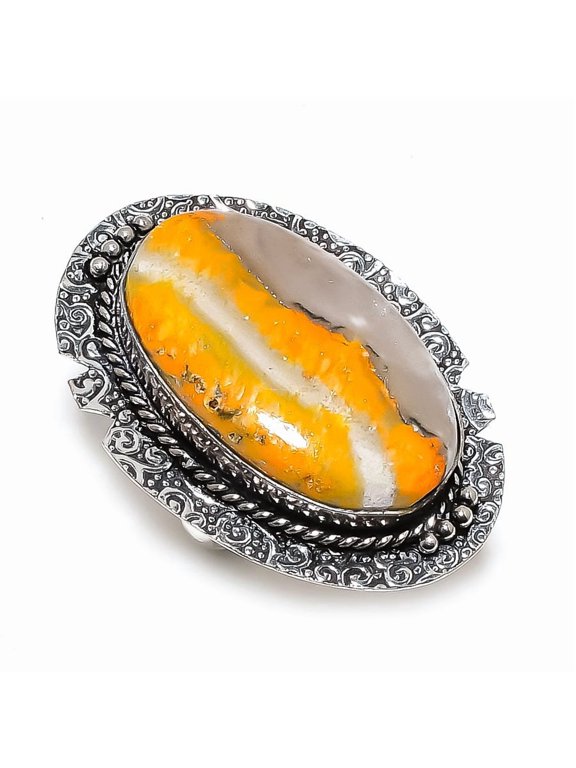 Natural Bumble Bee Jasper Gemstone 925 Sterling Silver Jewelry Ring Size 9