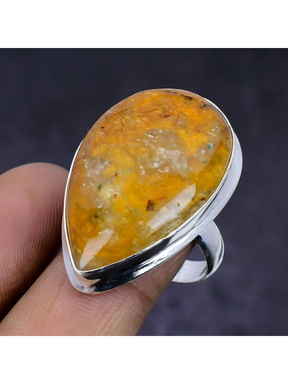 Natural Bumble Bee Jasper Gemstone 925 Sterling Silver Jewelry Ring Size 9