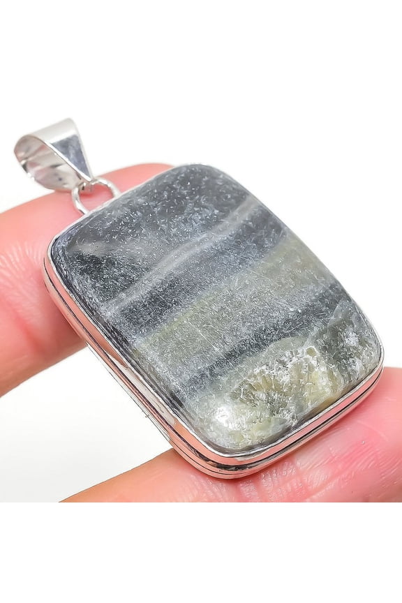 Natural Bumble Bee Jasper Gemstone 925 Sterling Silver Pendant 1.97"