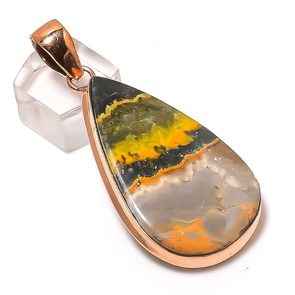 Natural Bumble Bee Jasper Gemstone Handmade Copper Jewelry Pendant 2.48"