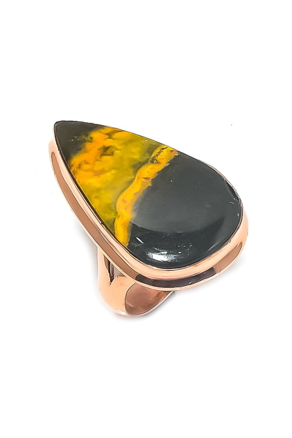 Natural Bumble Bee Jasper Gemstone Handmade Copper Jewelry Ring Size 7