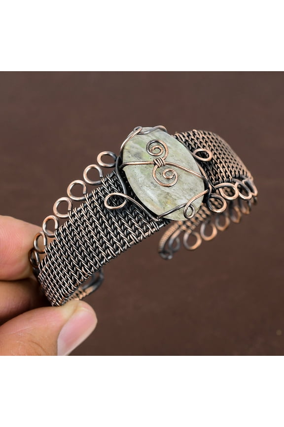 Natural Bumble Bee Jasper Handmade Copper Wire Wrap Bangle Adjustable
