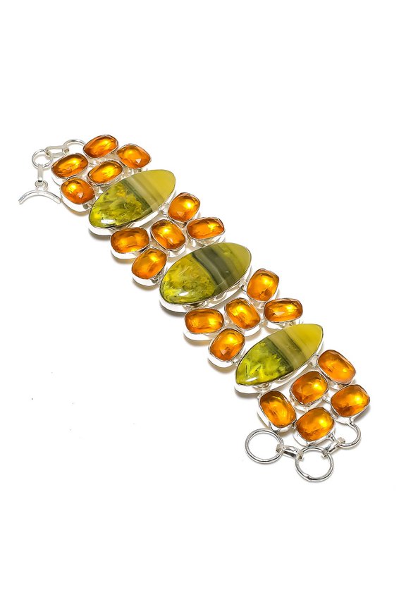 Natural Bumblebee Jasper, Citine Gemstone 925 Sterling Silver Bracelet 7-8"
