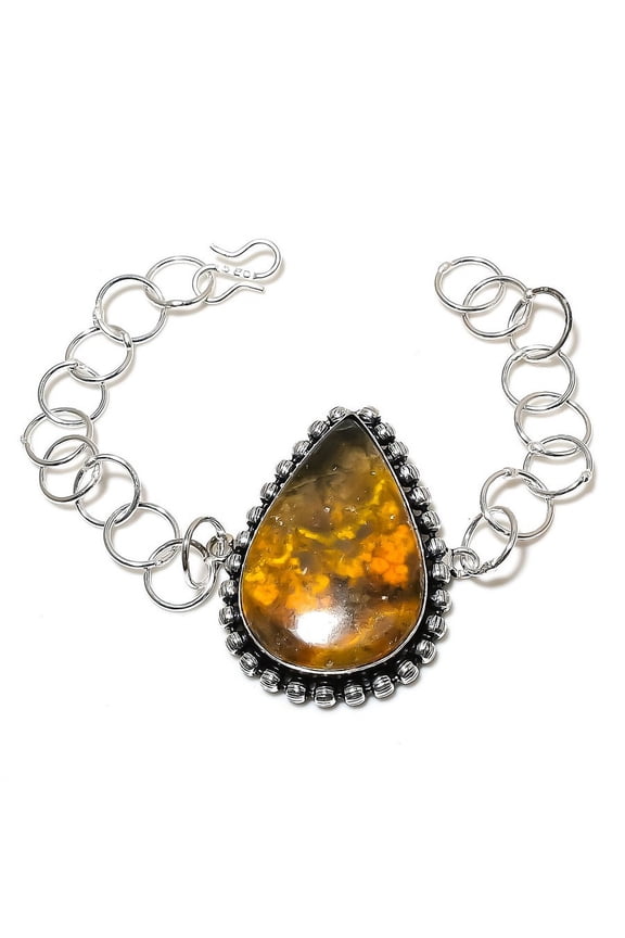 Natural Bumblebee Jasper Gemstone 925 Sterling Silver Bracelet 7-8"