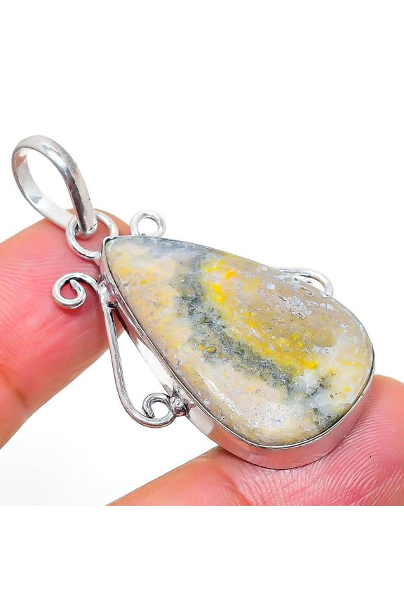 Natural Bumblebee Jasper Gemstone 925 Sterling Silver Gift Pendant 1.81"