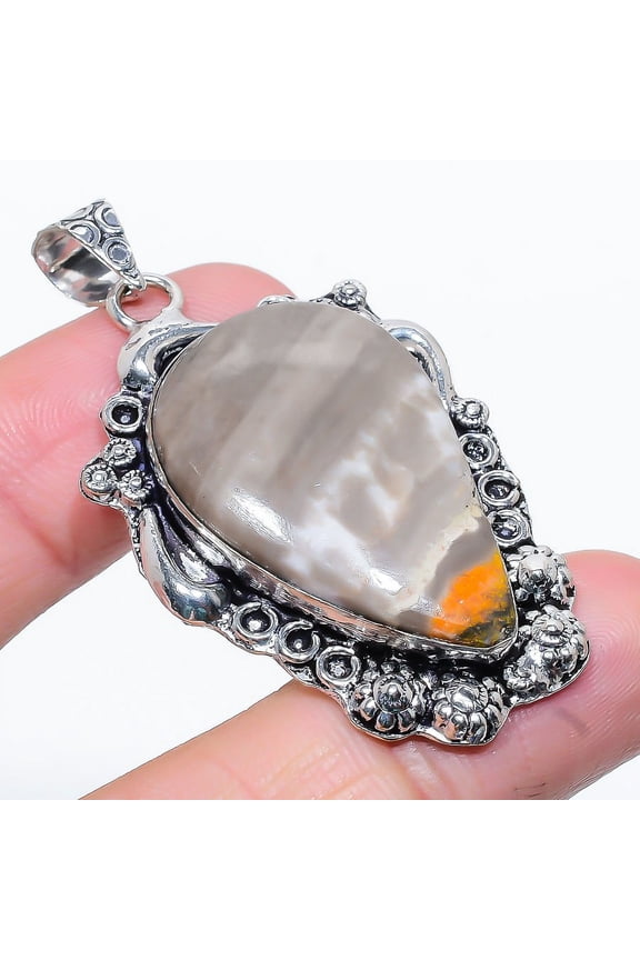 Natural Bumblebee Jasper Gemstone 925 Sterling Silver Gift Pendant 2.17"