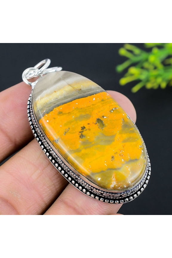 Natural Bumblebee Jasper Gemstone 925 Sterling Silver Gift Pendant 2.52"
