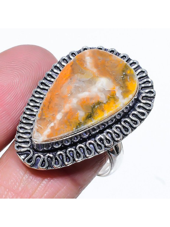 Natural Bumblebee Jasper Gemstone 925 Sterling Silver Gift Ring Size 10