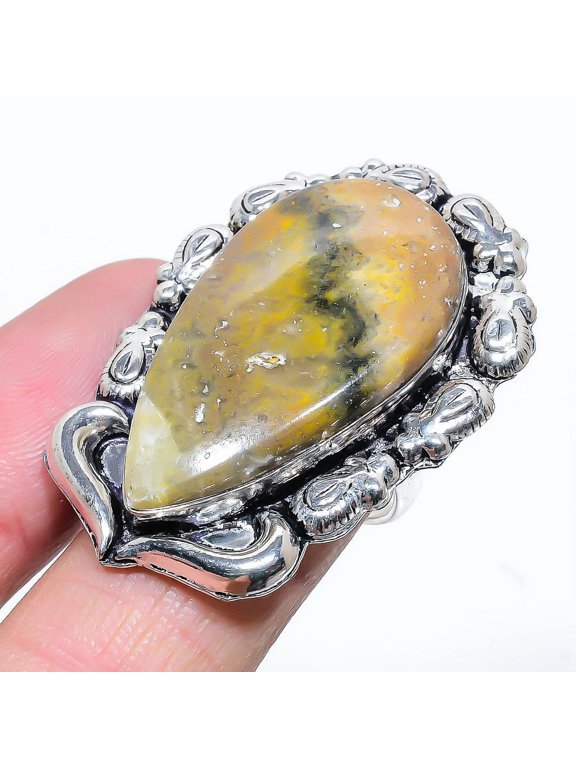 Natural Bumblebee Jasper Gemstone 925 Sterling Silver Gift Ring Size 10