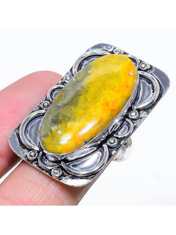 Natural Bumblebee Jasper Gemstone 925 Sterling Silver Gift Ring Size 8