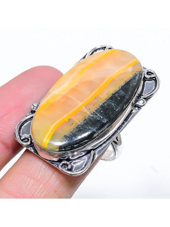 Natural Bumblebee Jasper Gemstone 925 Sterling Silver Gift Ring Size 9.5