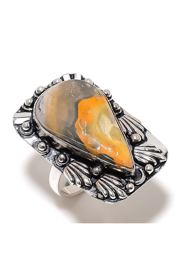 Natural Bumblebee Jasper Gemstone Handmade 925 Sterling Silver Ring Size 12