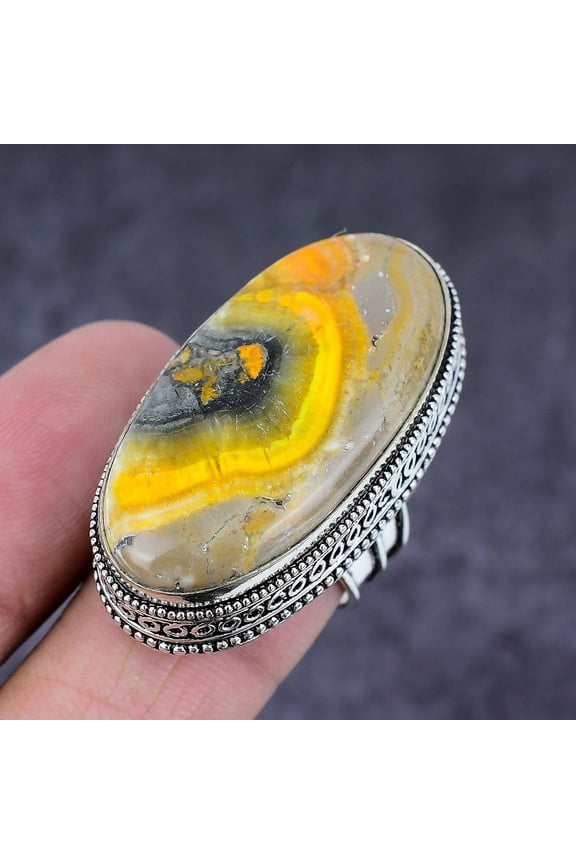 Natural Bumblebee Jasper Gemstone Handmade 925 Sterling Silver Ring Size 6
